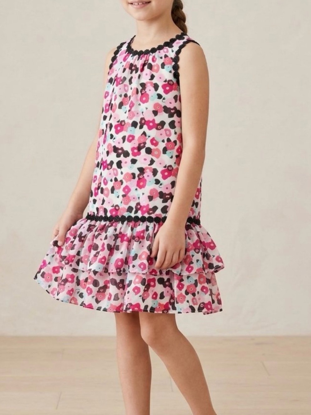Kate Spade Girls Pink Floral Ruffle Hem Sleeveless Dress.. SZ 7